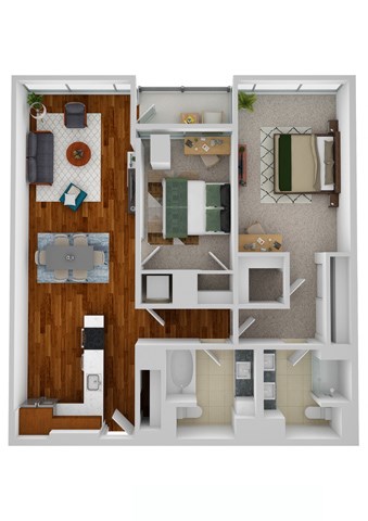 Floor plan for 2 beds, 2 baths, 1124 sqft