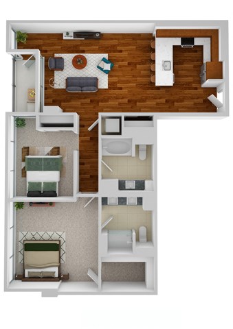 Floor plan for 2 beds, 2 baths, 1143 sqft