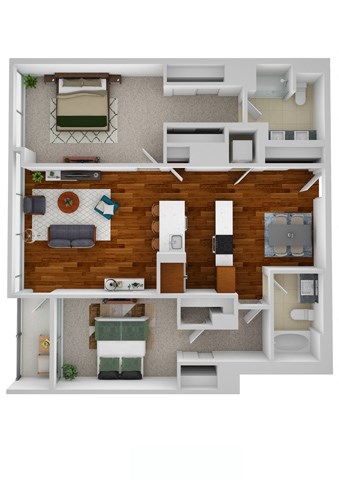 Floor plan for 2 beds, 2 baths, 1204 sqft