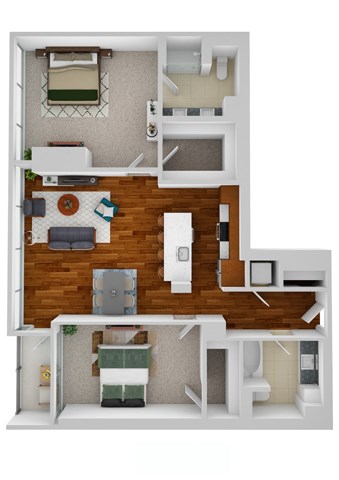 Floor plan for 2 beds, 2 baths, 1240 sqft