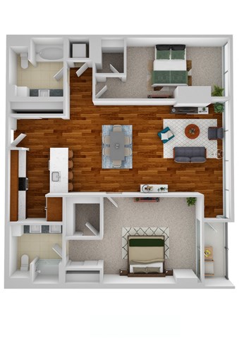 Floor plan for 2 beds, 2 baths, 1291 sqft