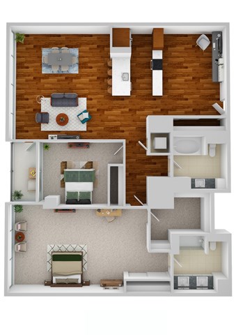 Floor plan for 2 beds, 2 baths, 1440 sqft