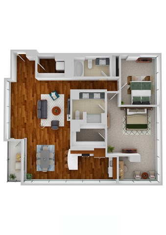 Floor plan for 2 beds, 2 baths, 1458 sqft