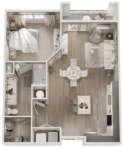 Floor plan for 1 bed, 1 bath, 783 sqft