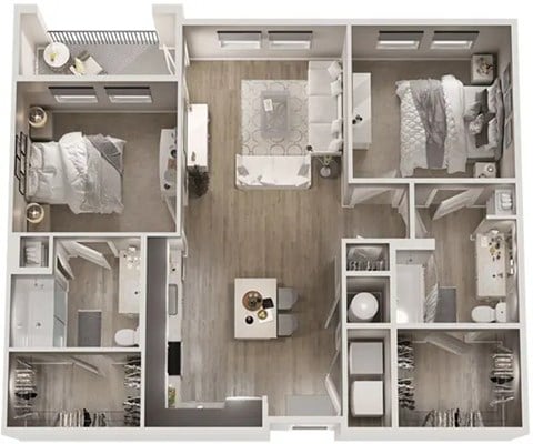 Floor plan for 2 beds, 2 baths, 1009 sqft