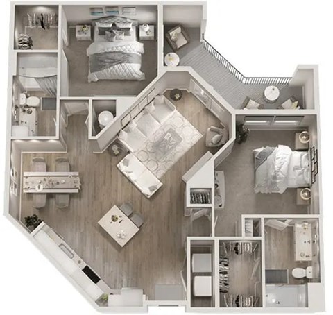 Floor plan for 2 beds, 2 baths, 1145 sqft