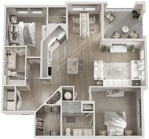 Floor plan for 2 beds, 2 baths, 1234 sqft