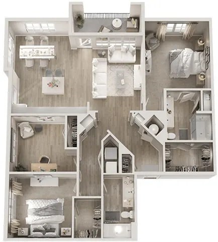 Floor plan for 3 beds, 2 baths, 1423 sqft