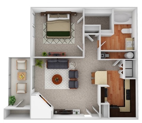 Floor plan for 1 bed, 1 bath, 795 sqft