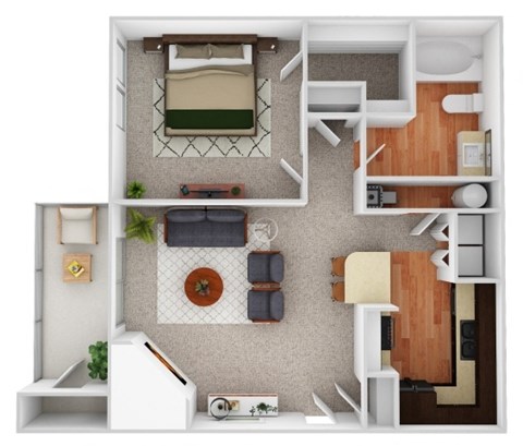 Floor plan for 1 bed, 1 bath, 727 sqft
