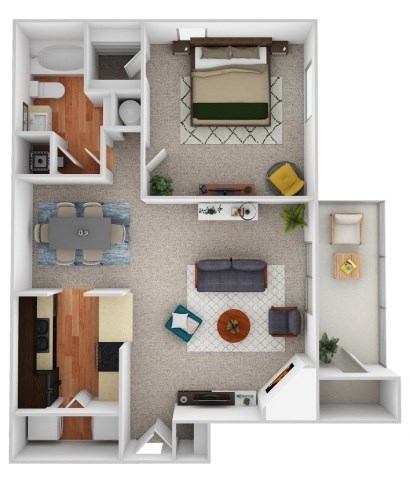 Floor plan for 1 bed, 1 bath, 885 sqft