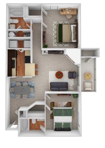 Floor plan for 2 beds, 2 baths, 1150 sqft