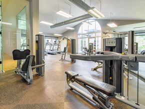 Memphis apartment for rent - A gym with a variety of equipment including a leg press machine.