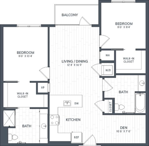 Floor plan for 2 beds, 2 baths, 1148 sqft