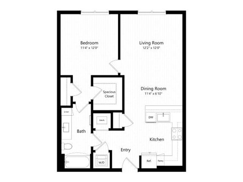 Floor plan for 1 bed, 1 bath, 780 sqft