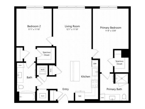 Floor plan for 2 beds, 2 baths, 1080 sqft