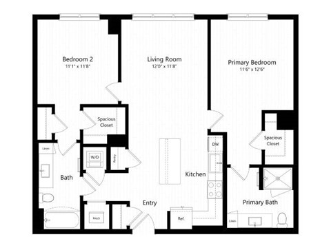 Floor plan for 2 beds, 2 baths, 1082 sqft