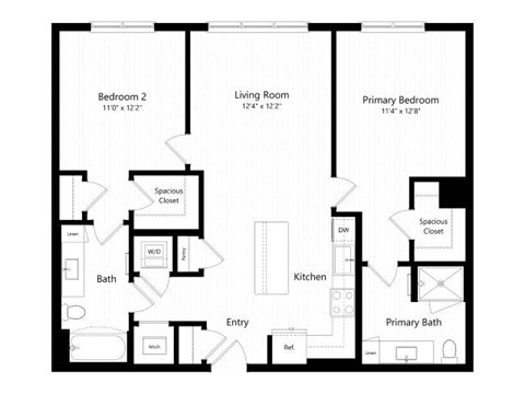 Floor plan for 2 beds, 2 baths, 1089 sqft