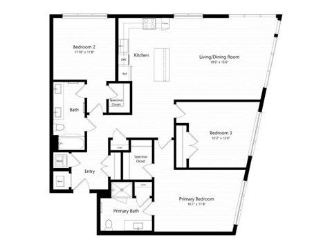 Floor plan for 3 beds, 2 baths, 1567 sqft