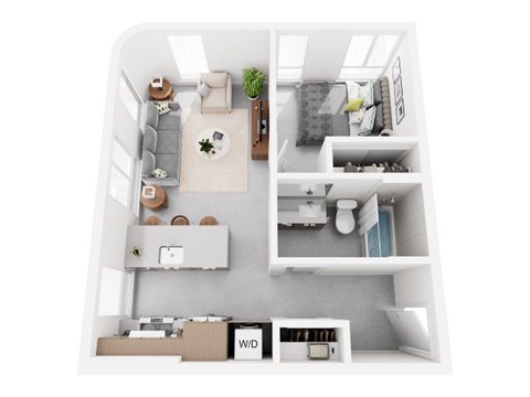 Floor plan for 1 bed, 1 bath, 523 sqft