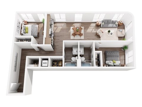 Floor plan for 2 beds, 2 baths, 1011 sqft