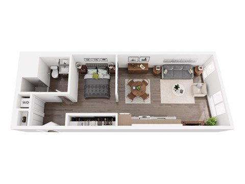 Floor plan for 1 bed, 1 bath, 585 sqft