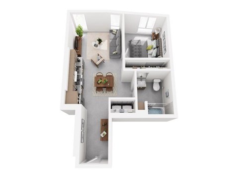 Floor plan for 1 bed, 1 bath, 512 sqft
