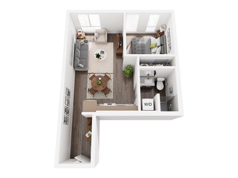 Floor plan for 1 bed, 1 bath, 421 sqft