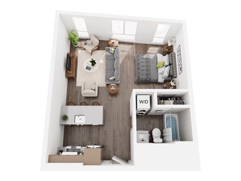 Floor plan for studio, 1 bath, 396 sqft