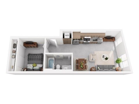 Floor plan for 1 bed, 1 bath, 517 sqft