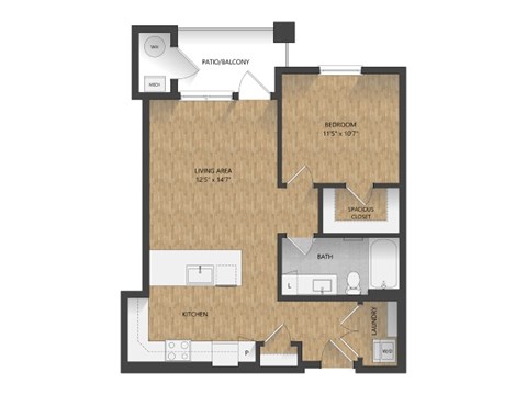 Floor plan for 1 bed, 1 bath, 811 sqft