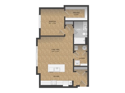 Floor plan for 1 bed, 1 bath, 818 sqft