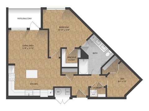 Floor plan for 1 bed, 1 bath, 980 sqft