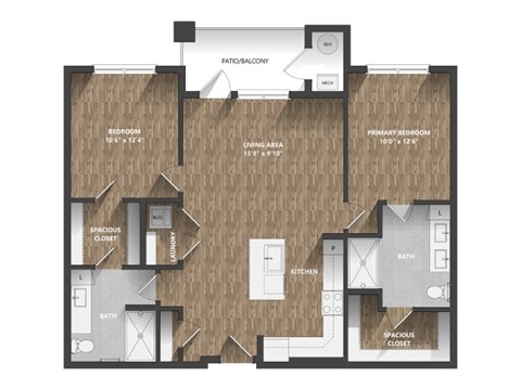 Floor plan for 2 beds, 2 baths, 1183 sqft