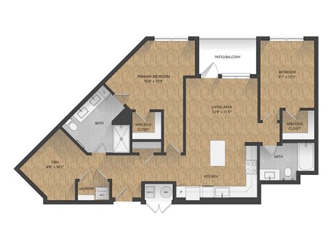 Floor plan for 2 beds, 2 baths, 1234 sqft