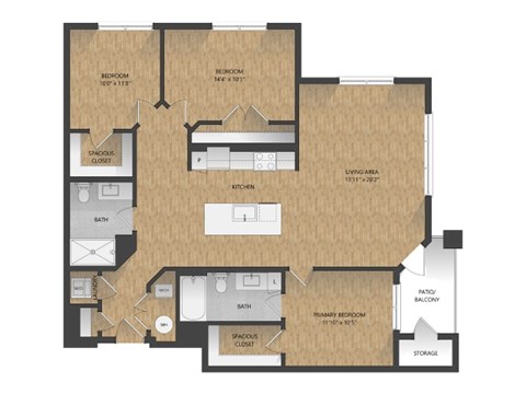Floor plan for 3 beds, 2 baths, 1437 sqft