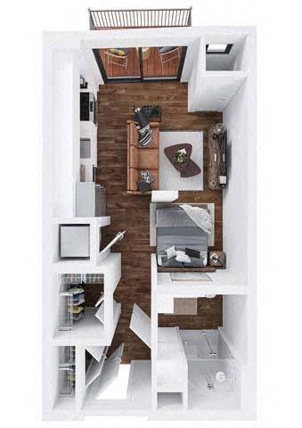 Floor plan for studio, 1 bath, 490 sqft