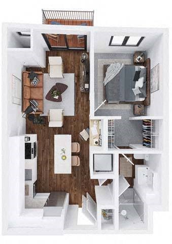Floor plan for 1 bed, 1 bath, 693 sqft
