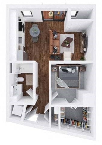 Floor plan for 1 bed, 1 bath, 698 sqft