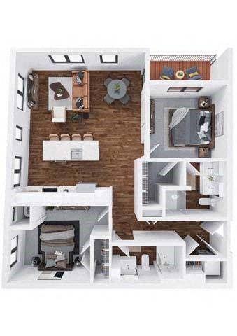 Floor plan for 2 beds, 2 baths, 1079 sqft