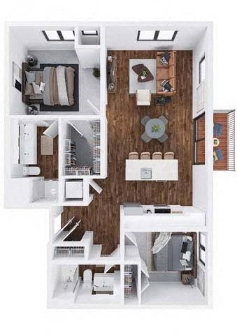 Floor plan for 2 beds, 2 baths, 1120 sqft