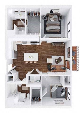 Floor plan for 2 beds, 2 baths, 996 sqft