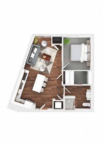 Floor plan for 1 bed, 1 bath, 722 sqft