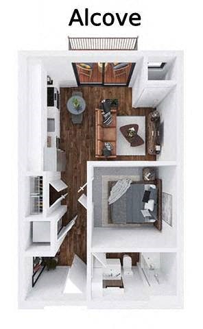 Floor plan for 1 bed, 1 bath, 527 sqft