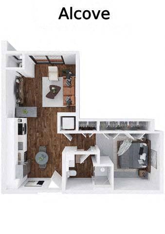 Floor plan for 1 bed, 1 bath, 654 sqft