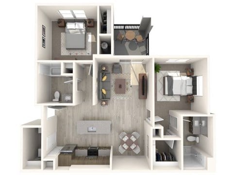 Floor plan for 2 beds, 2 baths, 1091 sqft