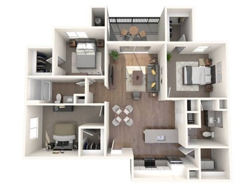 Floor plan for 3 beds, 2 baths, 1325 sqft