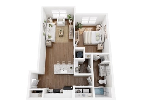 Floor plan for 1 bed, 1 bath, 753 sqft