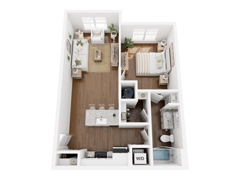 Floor plan for 1 bed, 1 bath, 731 sqft