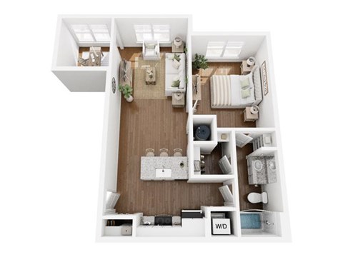 Floor plan for 1 bed, 1 bath, 802 sqft